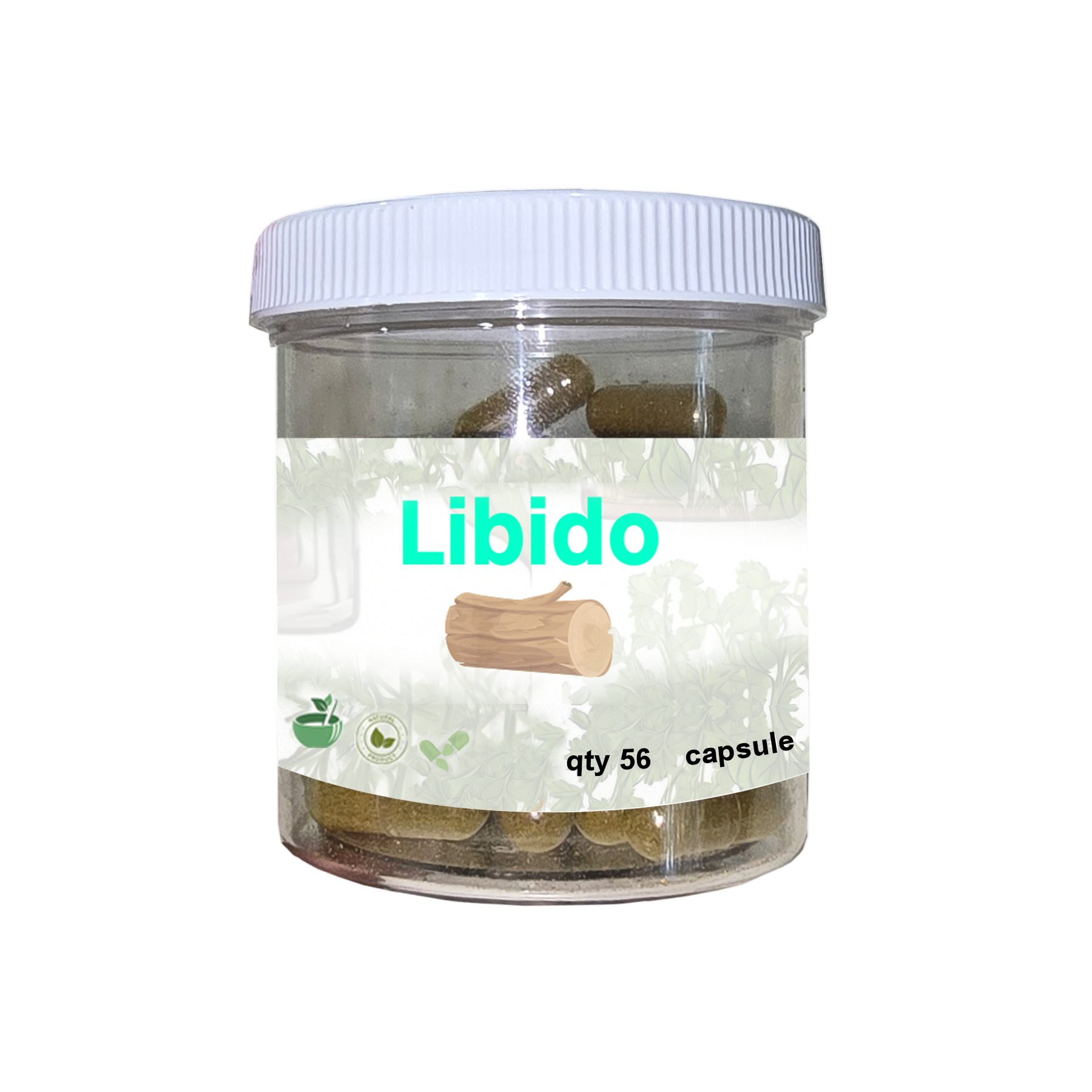 Jar labeled 'Libido' containing capsules